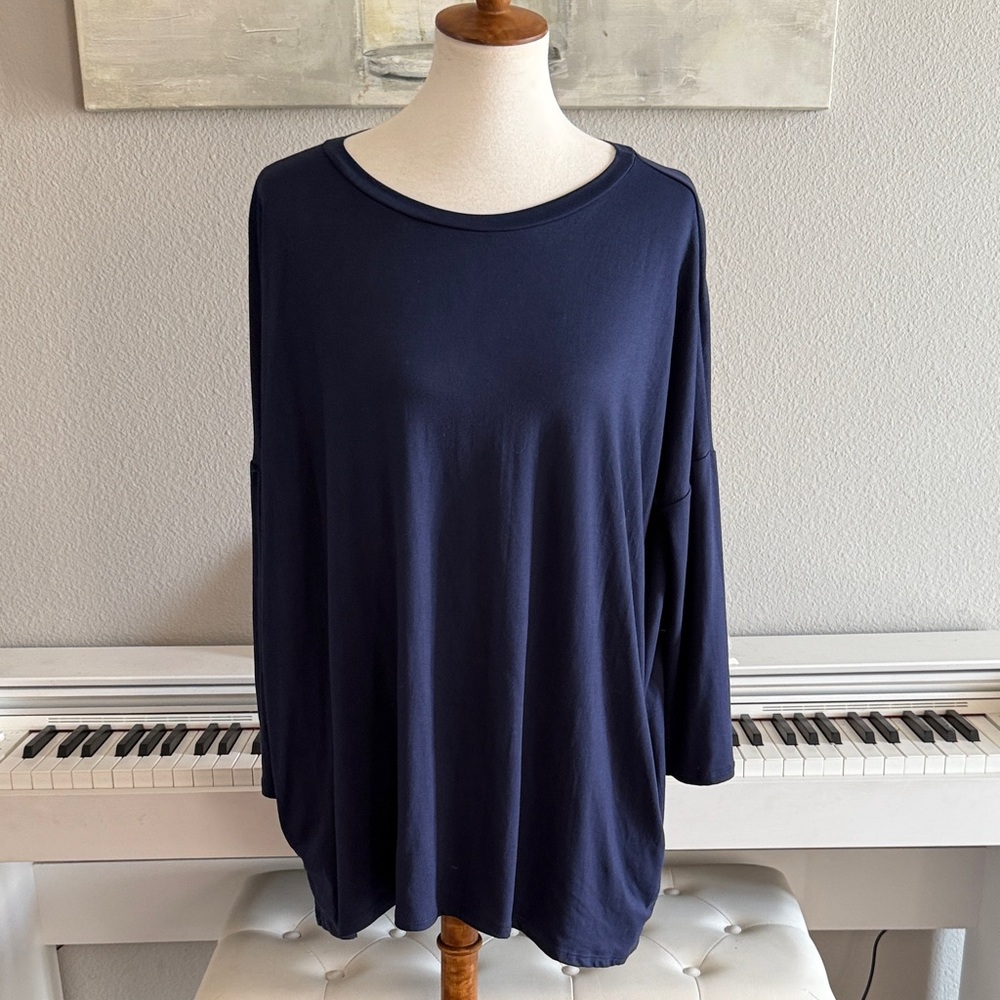 Beeson River Women’s Navy Blue Tunic Top with Pockets Sz 1X